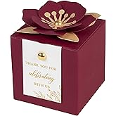 FEIYI 20 PCS Favor Boxes, 3 In 1Burgundy Candy Boxes with Floral Decor, White Thank You Tags Gold Foil Print Gift wrapping for Wedding, Baby Shower, Birthday, Decorations Party - 2.55x2.55x2.55
