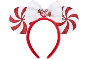 ETLUK Christmas Ears for Women Adult Kids, Peppermint Candy White Red, Glitter Park Ears Christmas Headband for Christmas Party Gathering Cosplay Costumes Accessories