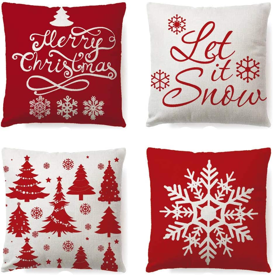 LYNKO Christmas Snowflake Throw Pillow Covers 18 x 18 Inches Set of 4