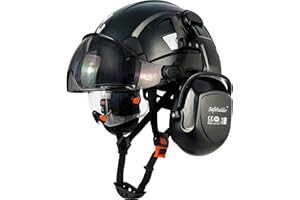 SAFEBUILDER Industrial Safety Helmet with Visor Ear Muffs Hard Hat with Visor Vented Hardhats Construction Work Head Protection ANSI