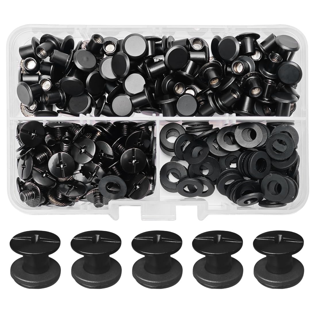 SHSMPXOY 90 Set Chicago Screws Posts for Leather Rivets M5*6mm Chicago Book Binding Screws Rivets Cross Head Chicago Button Screws for DIY Book Scrapbook Bookbinding, Bags,Collars(Matte Black)