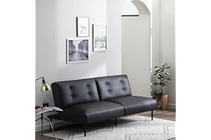Edenbrook Gilman Futon - Futon Sofa Bed - Futon Couch - Small Futon - Living Room Furniture - Armless Sofa Bed Couch - Sleeper Sofa – Black Faux Leather Futon, Deluxe