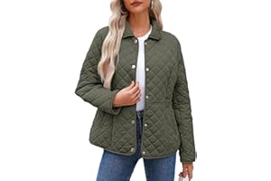Dokotoo Women's Winter Quilted Jackets Long Sleeve Button Down Diamond Puffer Jacket Outerwear Coats with Pockets