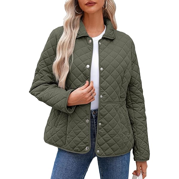 Winter Lightweight Jacket for Women Diamond Quilted Button Lapel