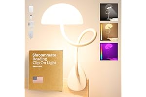SMALLISH Shroommate Clip On Light and Bed Headboard Lamp, Bedside Table Lamp for Dorm, College Dorm Room Essentials, Night Light for Kids Nursery, Clip on for Desk, MultiColor LEDs, Adapter Included (White)