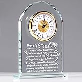 Ornalrist 75th Birthday Gifts for Women Men, Happy 75th Birthday Quartz Clock Plaque Gifts for Friends Couple Wife Her, Glass Quartz Clock Home Office Desk Decor