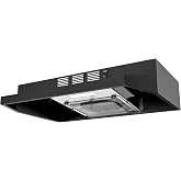 FIREGAS Black Range Hood 24 inch, 300CFM Ducted/Ductless Convertible Under Cabinet Kitchen Hood in Black Painted Stainless St