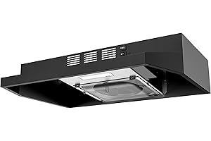 FIREGAS Black Range Hood 24 inch, 300CFM Ducted/Ductless Convertible Under Cabinet Kitchen Hood in Black Painted Stainless Steel with 2 watt LED Light and Filter, 2 fan speeds
