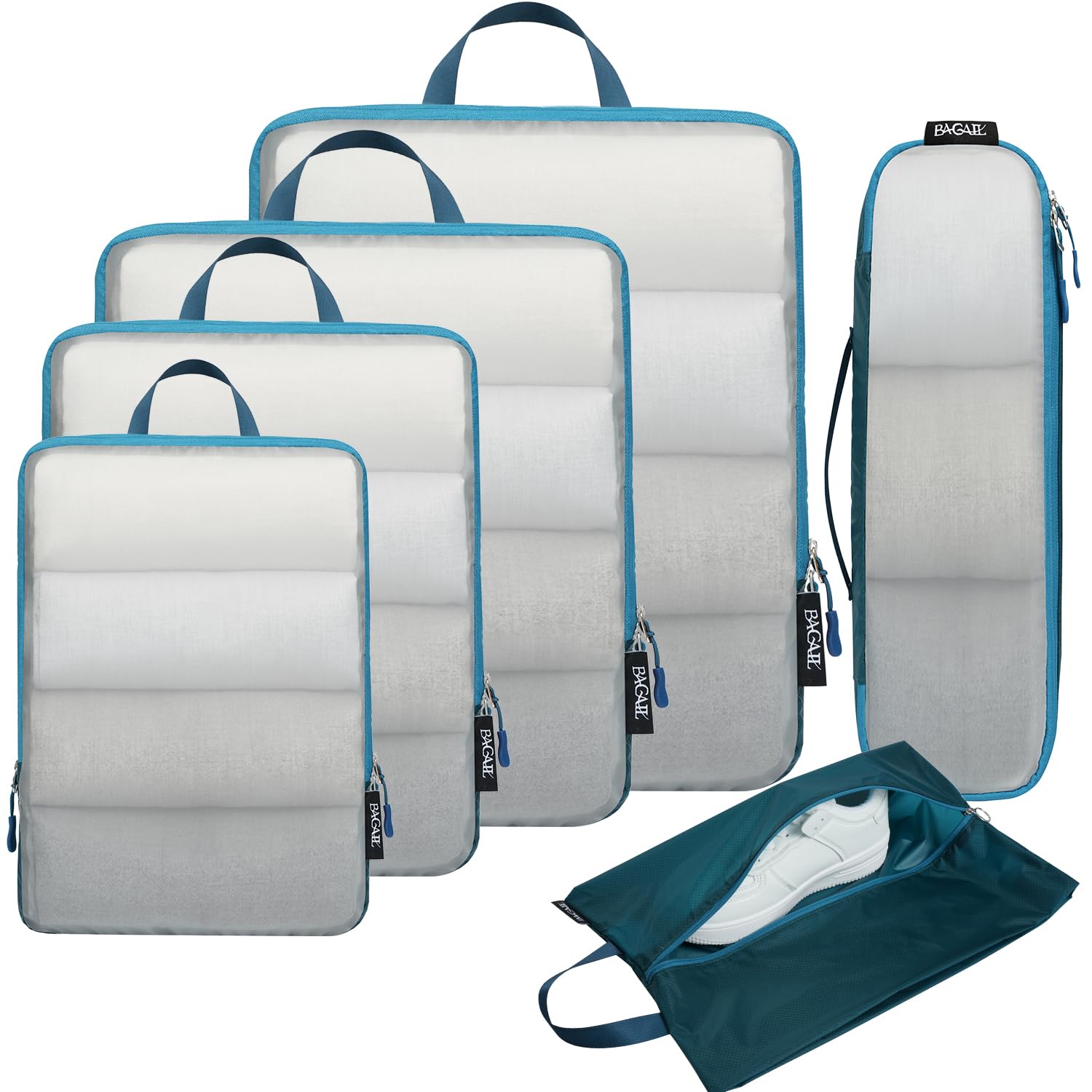 BAGAIL 6 Set Ultralight Compression Packing Cubes Packing Organizer for Travel Accessories Luggage Suitcase Backpack(40D FullMesh Teal) Image BAGAIL 6 Set Ultralight Compression Packing Cubes Packing Organizer for Travel Accessories Luggage Suitcase Backpack(40D FullMesh Teal) Image