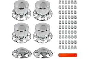 KRGUOD Semi Truck Hub Covers & Wheel Covers Kit - 2 Front + 4 Rear Axle Covers, 33mm Thread-on Lug Nut Covers, 10 Hole Removable Hub Caps/Wheel Caps, ABS Chrome Plastic.