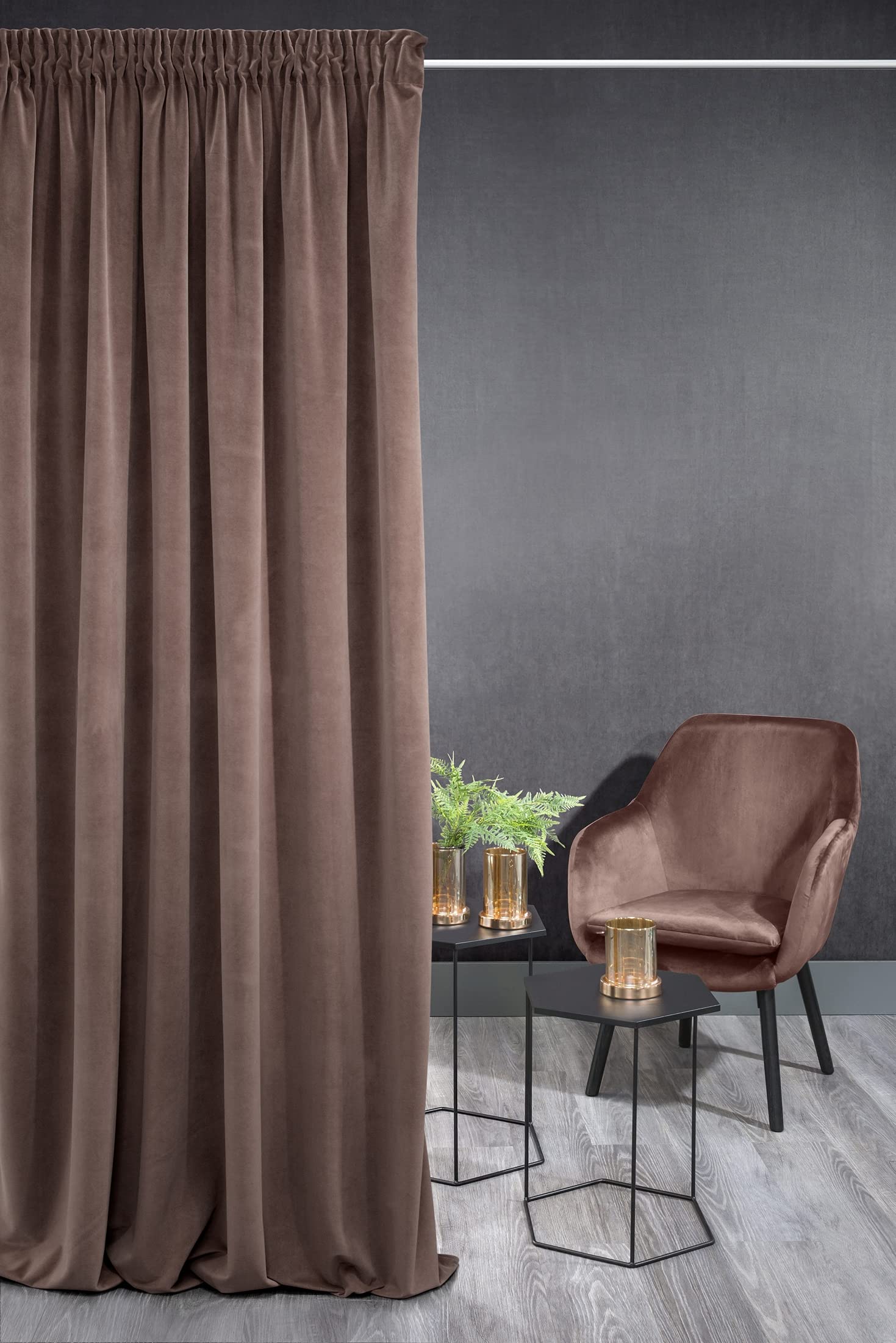 Eurofirany KRISTI Velvet Curtain with Rufflette Tape - 1 pc. Thermal Curtain, Blackout Curtain for Bedroom Living Room Dining Room, Density 330g/m², W55 x L106, Coffee
