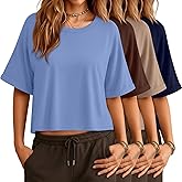 Oakgarden 4 Pack Women's Crop Tops Oversized T Shirt Half Sleeve Summer Tees Casual Loose Fit Crew Neck Basic Shirts