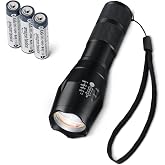 Amazon Basics Handheld LED Flashlight, 200 Lumen, Adjustable Brightness Focus, 5 Light Modes, Water Resistant IPX4, Black