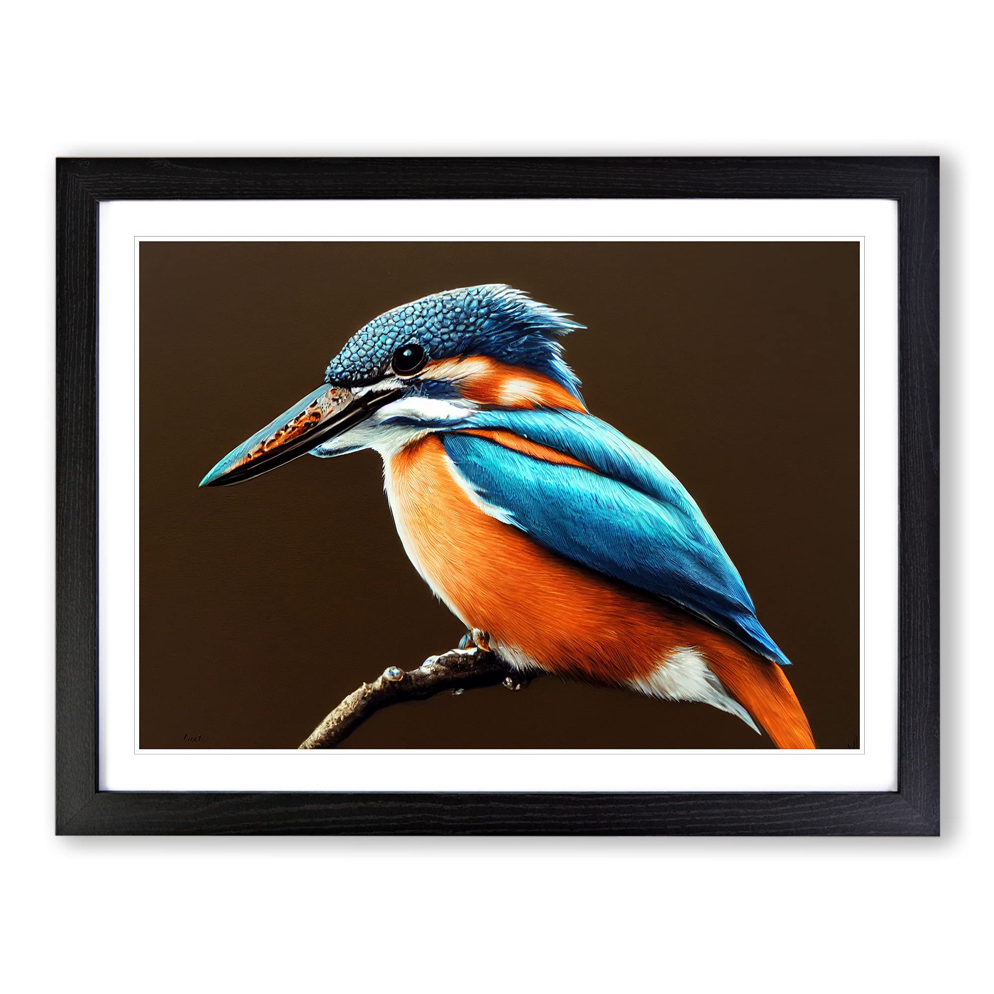 Effervescent Kingfisher Bird Framed Print | A4 Black Framed Wall Art | Ready to Hang | Modern Nature Picture | Living Room Bedroom Lounge Office