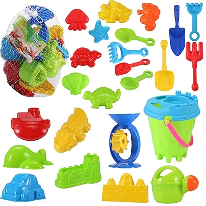 24 Pieces Kids Beach Sand Toys Set Models Beach Pail Set With Molds Bucket Shovels Rakes Watering Can Many Sand Mold Water Toys The Best Toys