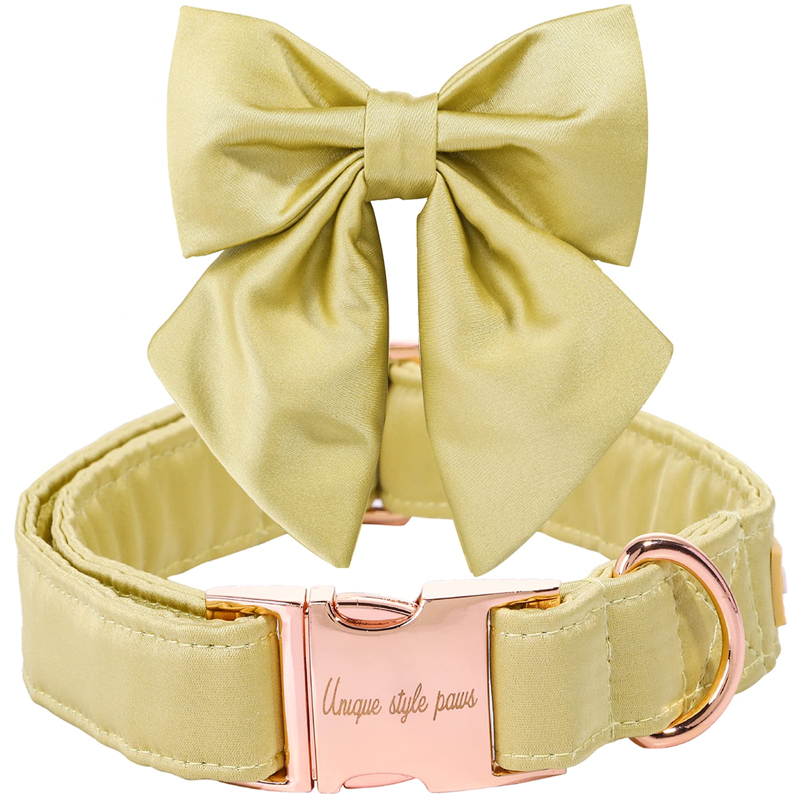 Unique Style Paws Silk Yellow Color Adjustable Durable Collar with Bow Wedding Bow Tie for Large Dogs