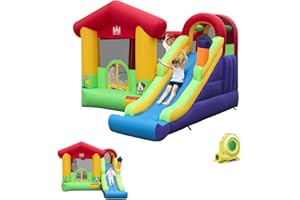 BOUNTECH Inflatable Bounce House, Bouncy House for Kids 5-12 Indoor Outdoor Fun with Long Slide, 735w Blower, Climbing Wall, Portable Toddler Bounce House for Backyard Birthday Party Gift