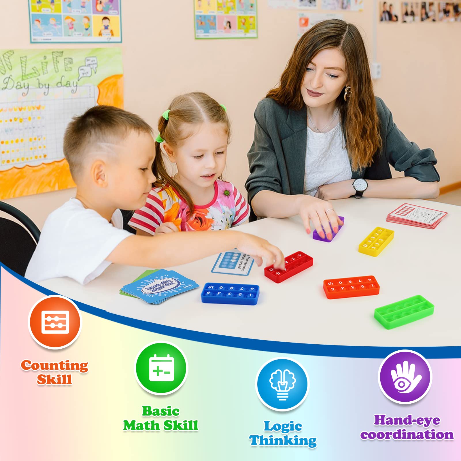 Aizweb Ten-Frame Math Manipulative for Elementary,Counting Number Math Games, Montessori Educational Toy for Kindergarten Classroom Kids 3 4 5 Year Old (Upgraded Version for 20 Task Cards)