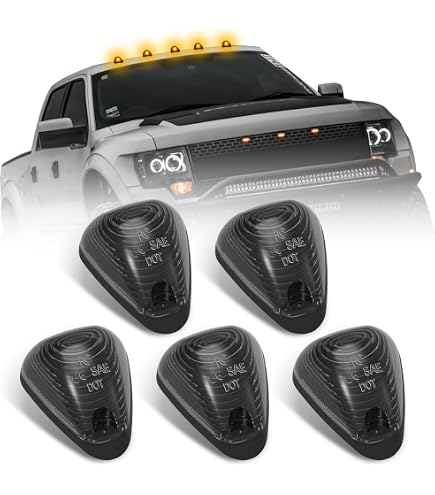 CCIYU 5-Pack Smoke Cab Roof Marker Light Lenses + Free LEDs – For Ford F-150 Super Duty (1999-2018)
