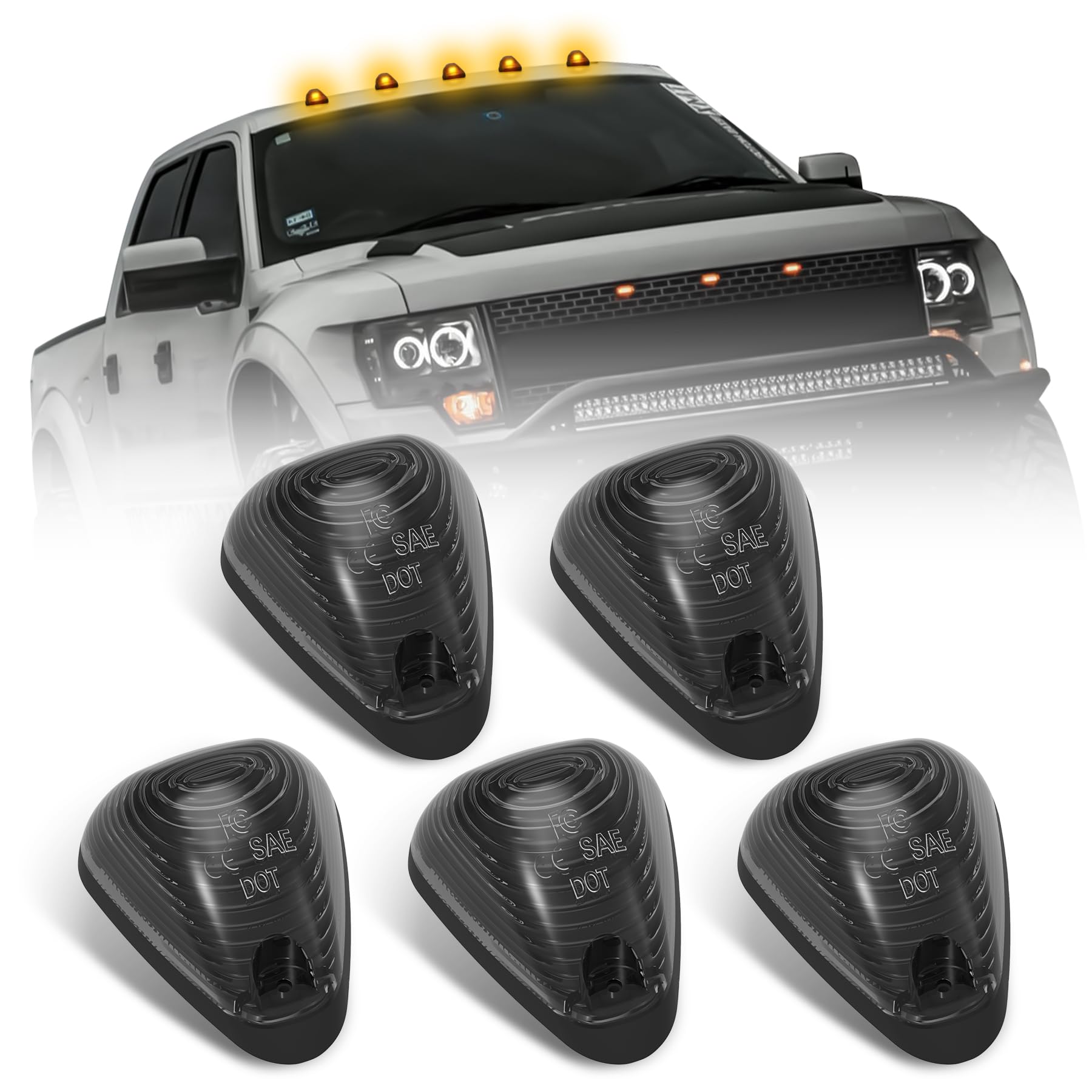 Photo 1 of DOXMALL Amber LED Smoked Cab Clearance Lights,Rooftop Marker Running Light Compatible With Ford F150 F250 F350 F450 F550 1999-2016 Super Duty Pickup Trucks