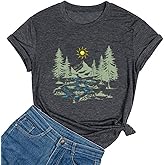 Hiking Shirt for Women Funny Nature Sunrise Graphic Mountain T Shirt Summer Casual Workout Short Sleeve Adventure Tees