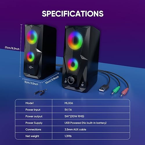 PC Gaming Speakers for Desktop, Stereo RGB Computer Speakers