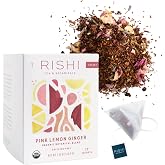 Rishi Tea Pink Lemon Ginger Organic Herbal Tea Bags, Caffeine Free, 15ct | Tangy and Naturally Sweet, Enjoy Hot or Iced, Sustainable, 15 Servings
