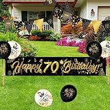 Yontree 70th Birthday Decorations Kit 14 Pieces Gold Black Banner Balloons view 6