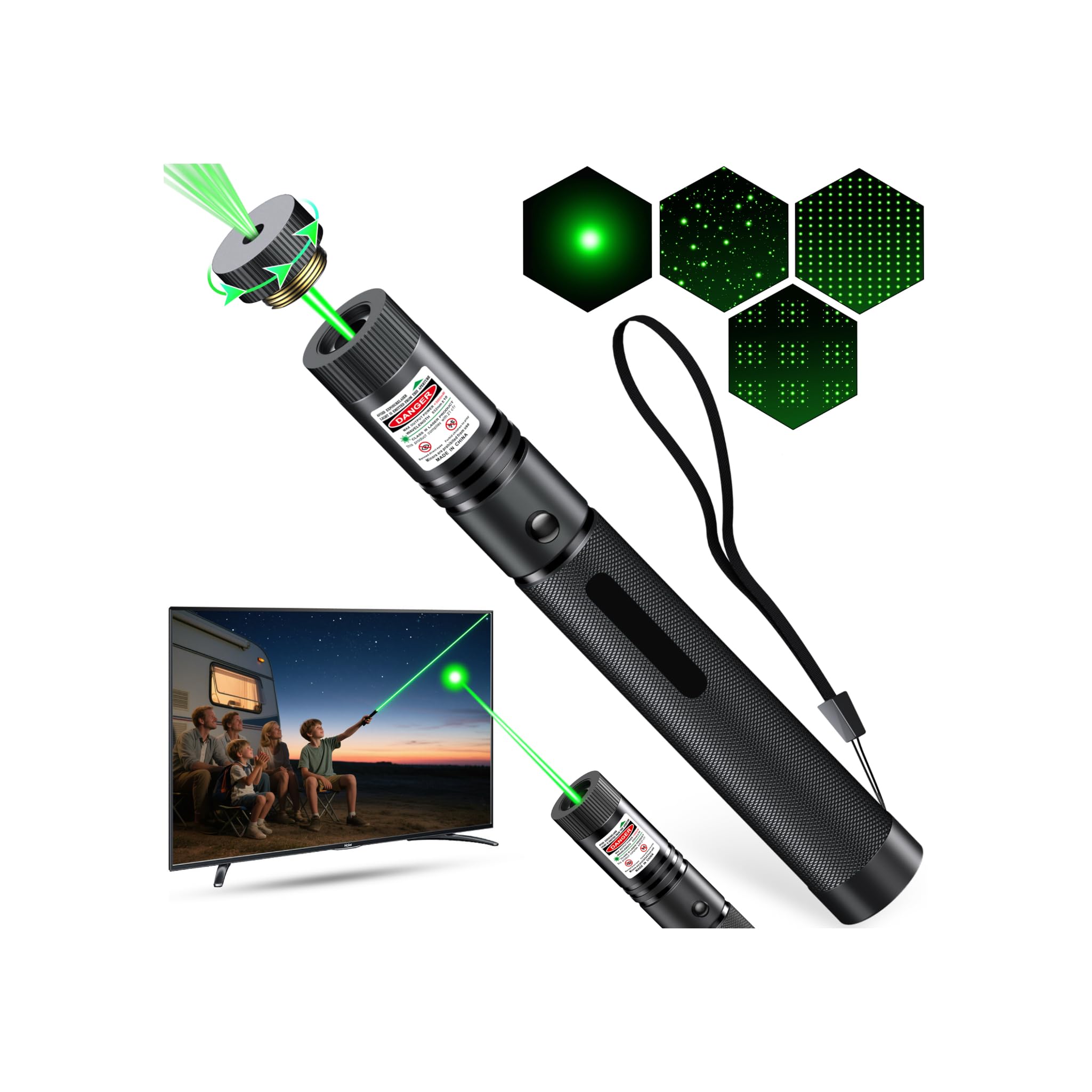 Photo 1 of [Professional]USB-C Rechargeable Powerful Green Pointer, Long Range with Star Cap&5 Adjustable Modes, Tactical Flashlight for Construction, Astronomy, Outdoor Hunting,Hiking&Camping, Presentations