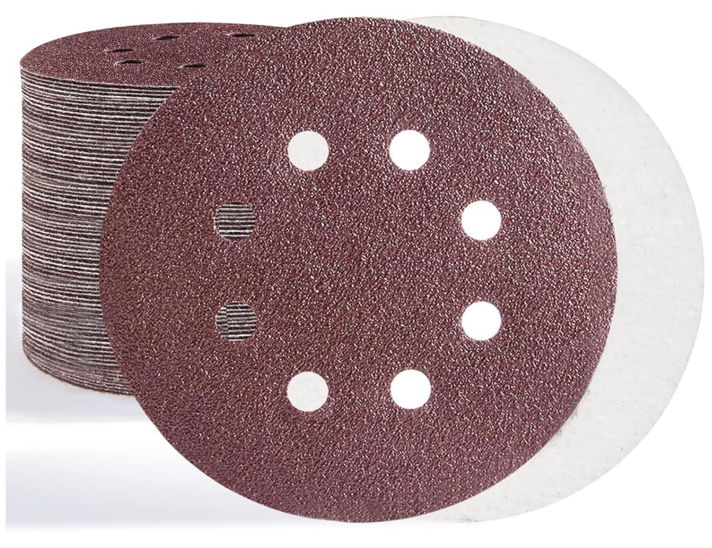 Haogo 50Pcs Sanding Discs,125mm 8 Holes Hook and Loop Sander Pads for Random Orbital Sander(120 Grits)