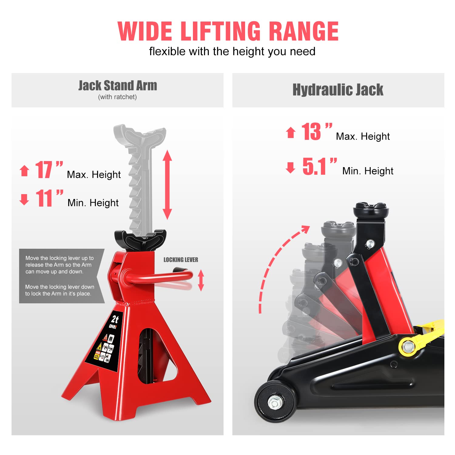 Top Street King 2 Ton Hydraulic Floor Jack – Portable Car Fast Lift – 13in Max Height – Black/Red