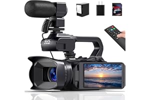 MERVNE 6K Video Camera Camcorder, 64MP 18X Digital Zoom IR Night Version Vlogging Camera for YouTube, HD WiFi Video Camera with 4500mAh Battery, SD Card, Stabilizer, Mic, Remote Control and Charger