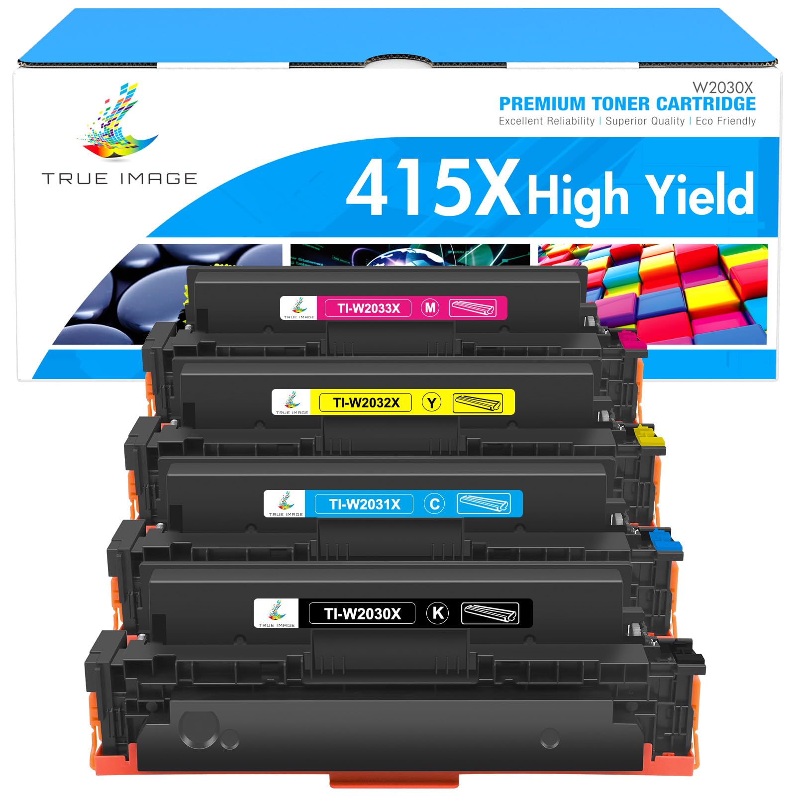 TRUE IMAGE Toner Cartridge Compatible Replacement for HP 415X 415A Color LaserJet Pro MFP M479fdw Toner M479fnw M479fdn M479dn M479dw M454dn M454dw W2030X W2030A W2031X W2032X W2033X M479 M454 4-Pack