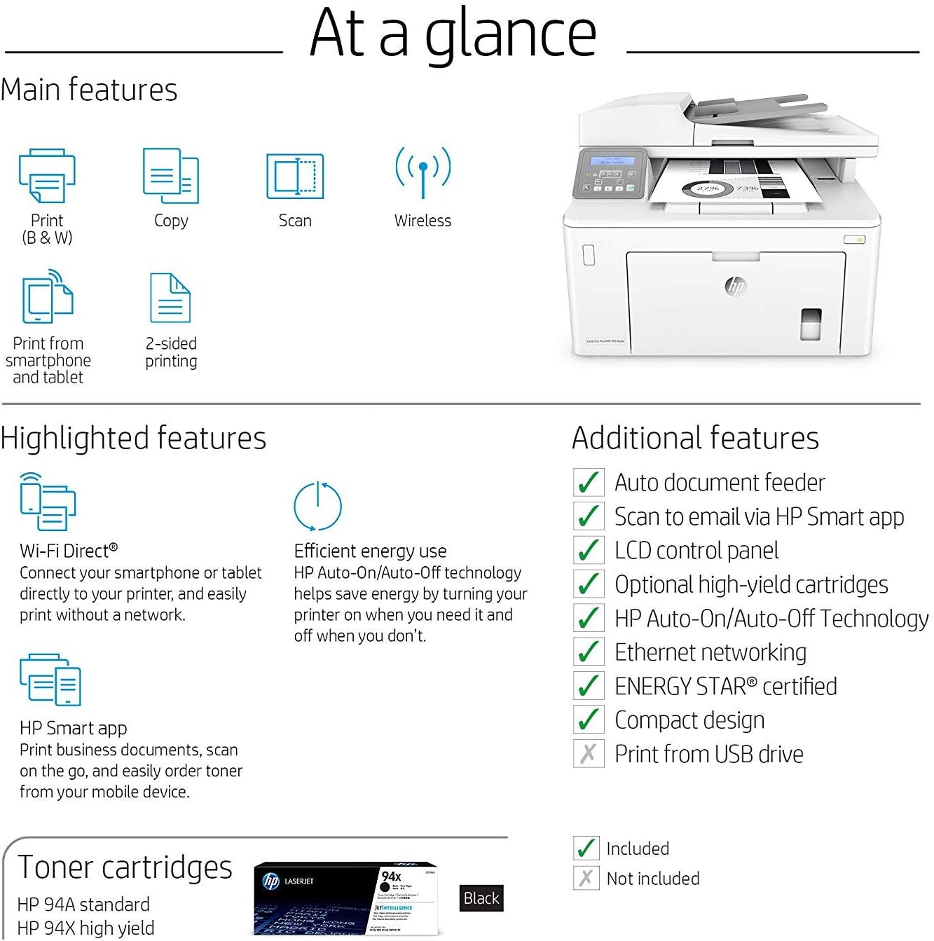 HP Laserjet Pro M148dw All-in-One Wireless Monochrome Laser Printer, Mobile & Auto Two-Sided Printing, Works with Alexa (4PA41A)