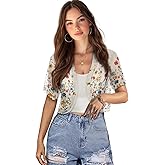 Poetesant Womens Short Sleeve Cardigans Lightweight Summer Cardigan Trendy Bolero Shrug Cute Floral Cardigan Sheer Bolero