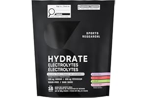 Sports Research Hydrate Electrolytes Powder Packets - Sugar-Free & Naturally Flavored with Vitamins, Minerals, and Coconut Wa