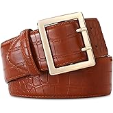 RISANTRY Wide Belts for Women Leather Wide Belts Fashion Thick Black Belt With Gold Buckle Belt for Dresses