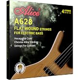 Flatwound Bass Guitar Strings - Coated Hexagonal High Carbon Steel Core Bass Strings - For Bass Guitar 4 String - 45-100 Gauge