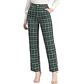 Allegra K Women's Plaid Pants Elastic Waist Casual Work Office Long Trousers