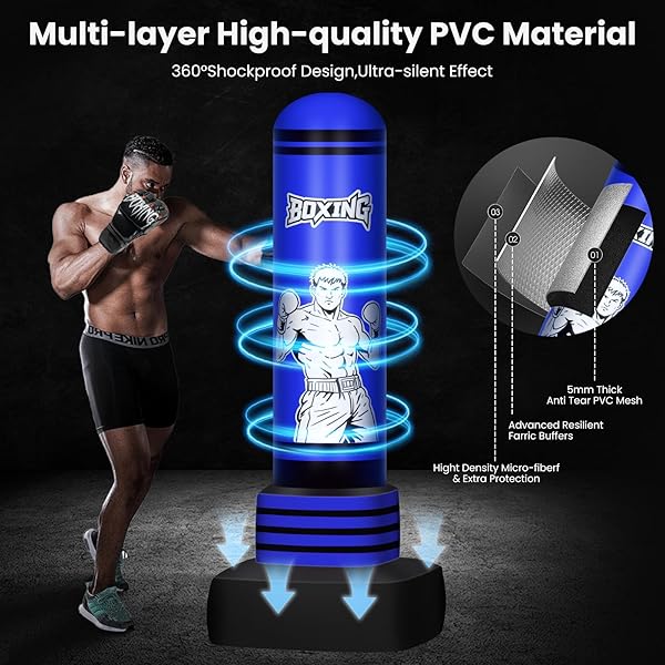 FREESTANDING PUNCHING BAG FOR ADULTS TEENS, 70” HEAVY BOXING BAG WITH GLOVES AND PUMP, WOMEN MEN STAND KICKBOXING BAGS, UPGRADED BIG BASE BOXING EQUIPMENT SET FOR TRAINING MMA FITNESS HOME GYM