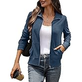 AMZANGEL Women's Zip up Jacket Slim Fit Stand Collar Ribbed Long Sleeve Causal Sweatshirts Jacket with Pockets