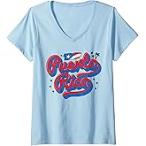 Womens Puerto Rico Flag Hispanic Heritage Month Boricua Rican Retro V-Neck T-Shirt