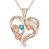 Zifeel Mothers Day Gifts for Mom Wife Her Grandma, S925 Sterling Silver Birthstone Necklaces Jewelry for Women, Mother's Day Love Heart Pendant Necklace for Anniversary Birthday Christmas Day