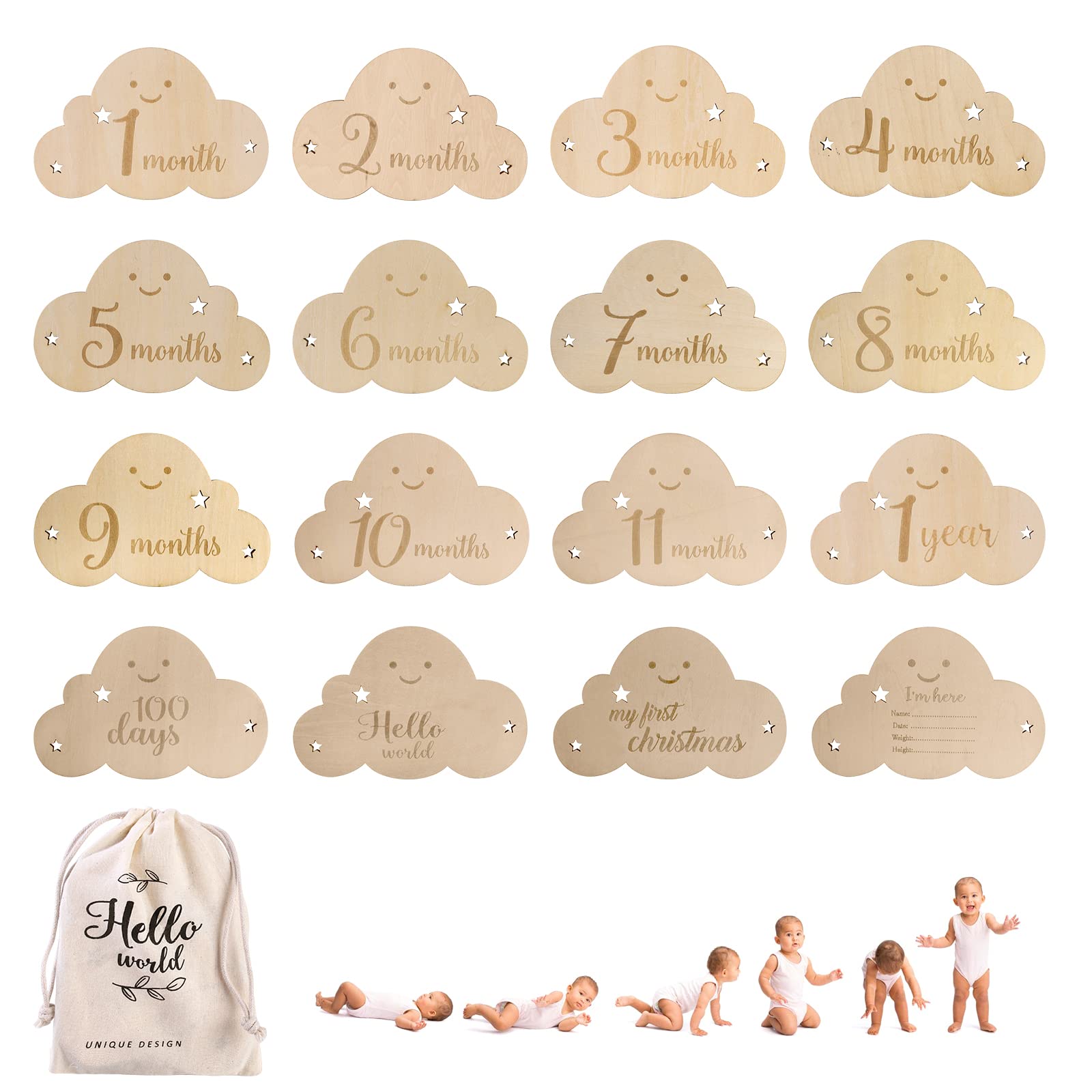 YOYIAG Wooden Milestone Cards Baby Monthly Cards Gifts: Pack of 8 Pregnancy Milestones Cards, Milestones on Elegant Wooden Discs, Milestone Cards for Birth Baby Shower for Boys and Girls