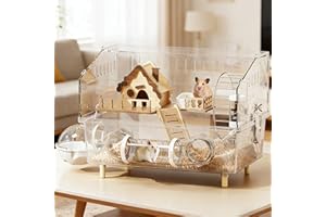 Large Acrylic Hamster Cage, 2-Layer Gerbil Cages with 360° Full Transparent View, Premium Dwarf Hamster Habitat Including Ham