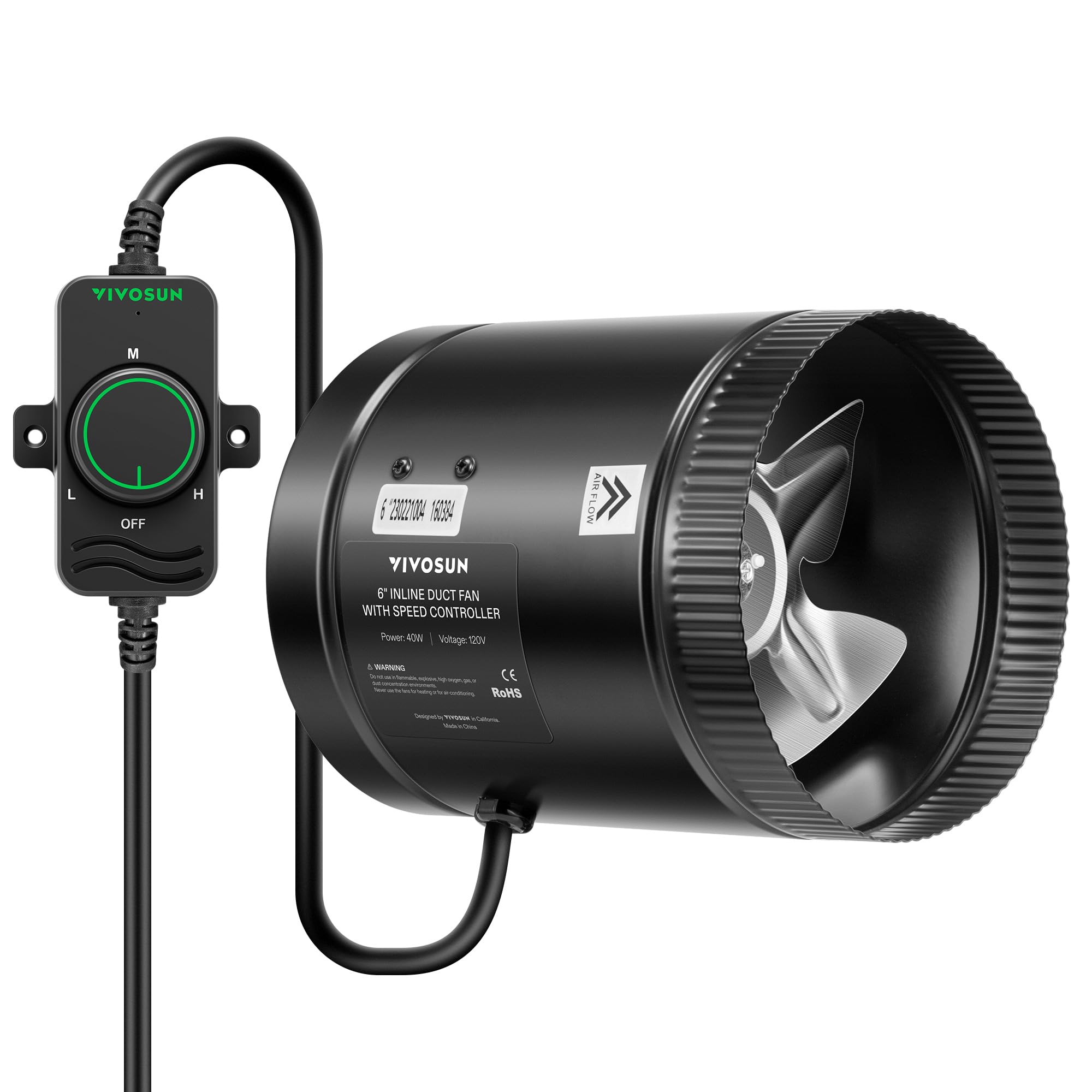 Photo 1 of VIVOSUN Inline Booster Duct Fan 6” 275 CFM with Speed Controller, HVAC Exhaust Ventilation Fan with Low Noise for Basements, Bathrooms, Kitchens, Attics, Grow Tents