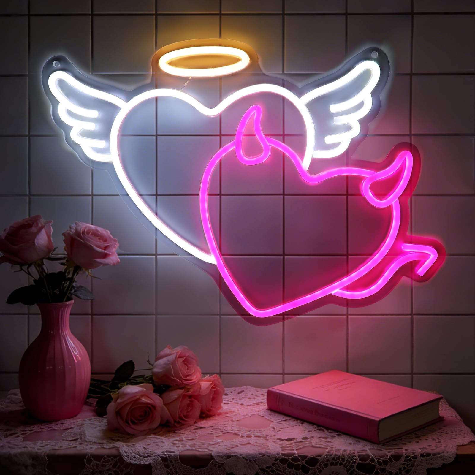 Photo 1 of ?Valentine's Day Lights Decor for Wall & Window: Heart Neon Sign?,Party Light Up Valentine's Day Decorations?,Dimmable USB Powered LED Lamp?,Heart Night Light for Bedroom Art Decor?,16''x11'' Heart-Shaped Night Light