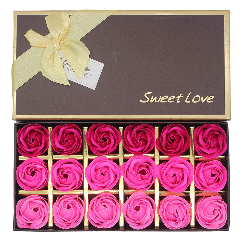 Bath Soap Rose Flower Floral Scented Soap Rose Petals Body Soap in Gift Box for Valentine's Day Anniversary Mother's Day Birthday (18 Pcs/Box Gradient Pink) : Beauty
