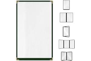 ACI SUPER POWER Green, 25 Pack, 1 Pages / 2 Views - 8.5" x 14", Cafe Style Menu Cover, Top-Loading Double Stitched Edge, Crystal Clear Vinyl Menu Holder with Gold Decorative Corners
