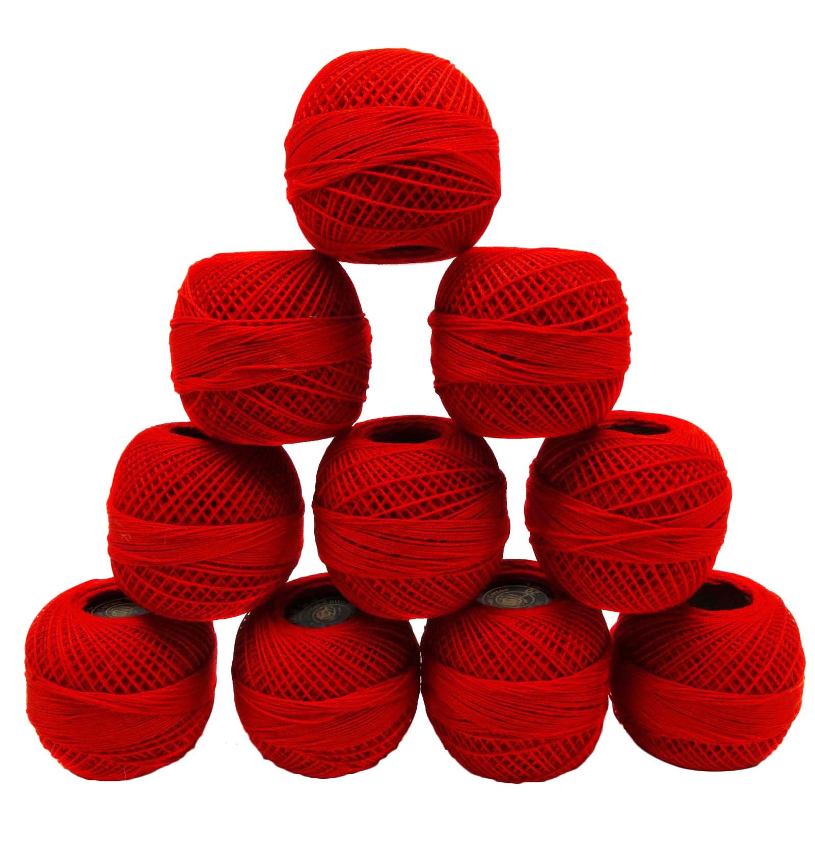 IBA Indianbeautifulart 10 Pcs Red Cotton Mercer Crochet Thread Yarn Skeins Knitting Embroidery Tatting
